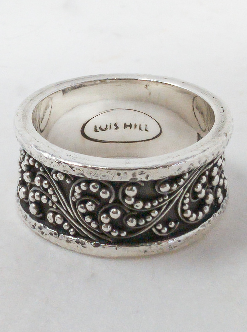 Lois Hill Sterling Silver Granulated Scroll Band Ring, Sz 8